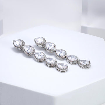 CZ Long Tassel Clip-On Teardrop Earrings, Crystal Bridal Earrings, Statement Earrings